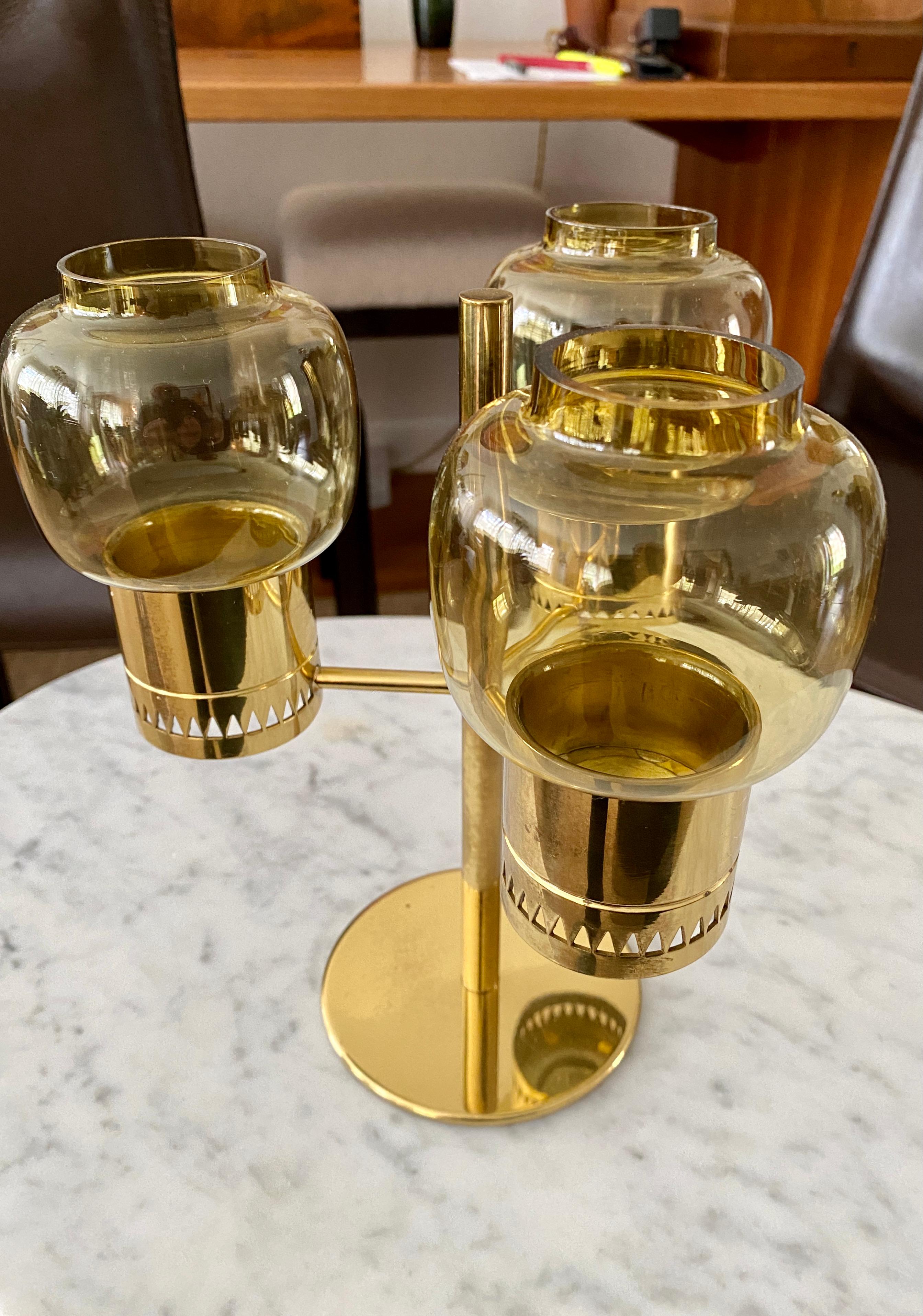 Vintage Brass Candelabra Designed by Hans-Agne Jakobsson Ab, Model L-67 In Good Condition For Sale In Doraville, GA