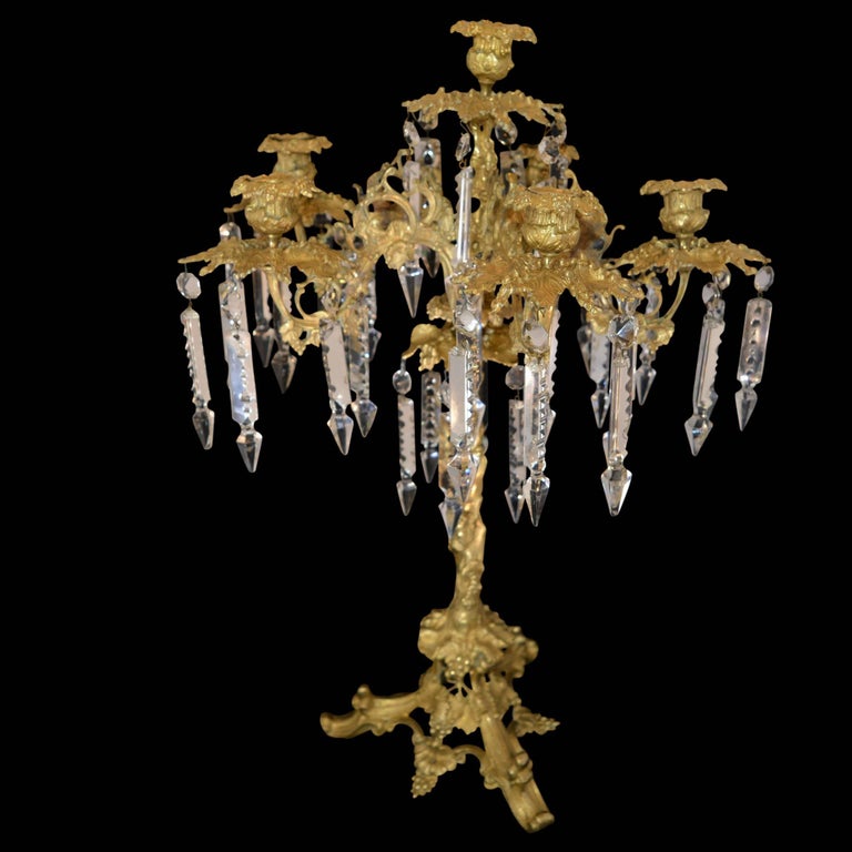 Vintage Brass Candelabra with Crystal Prisms at 1stDibs