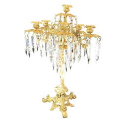 Vintage Brass Candelabra with Crystal Prisms