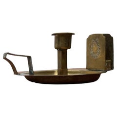 Vintage Brass Candle Holder with Matchbox Holder