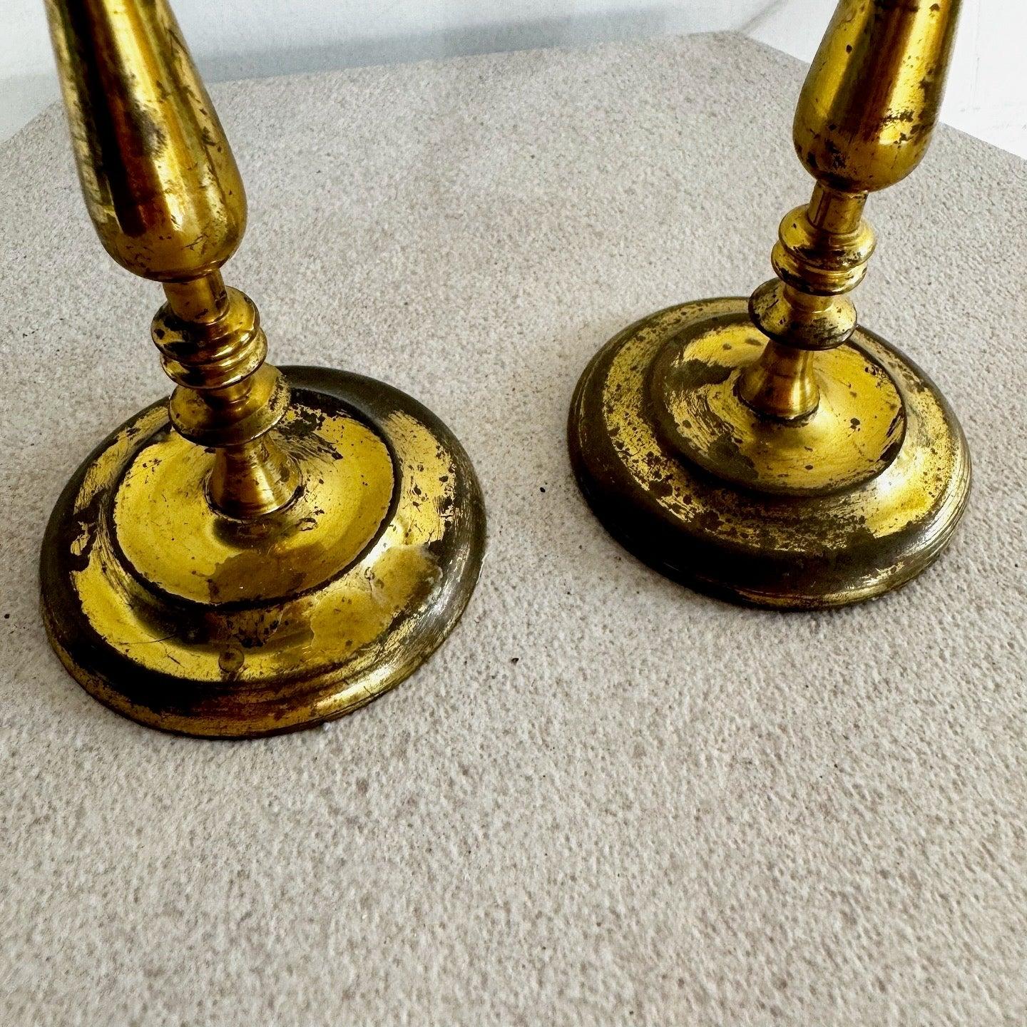 20th Century Vintage Brass Candle Stick Holders - a Pair For Sale