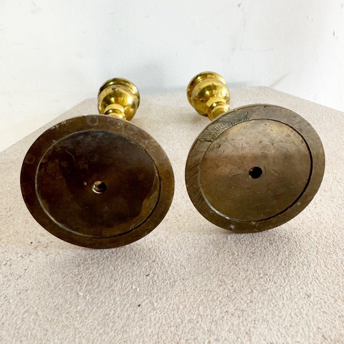 Metal Vintage Brass Candle Stick Holders - a Pair For Sale