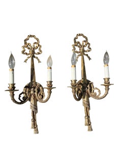 Vintage Brass Candle Style Wall Sconces in Ribbon and Tassels Design - A Pair
