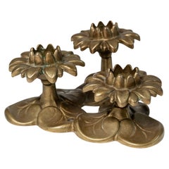 Portavelas Vintage de Latón con 3 Flores - Diseño Art Nouveau Italia Años 30