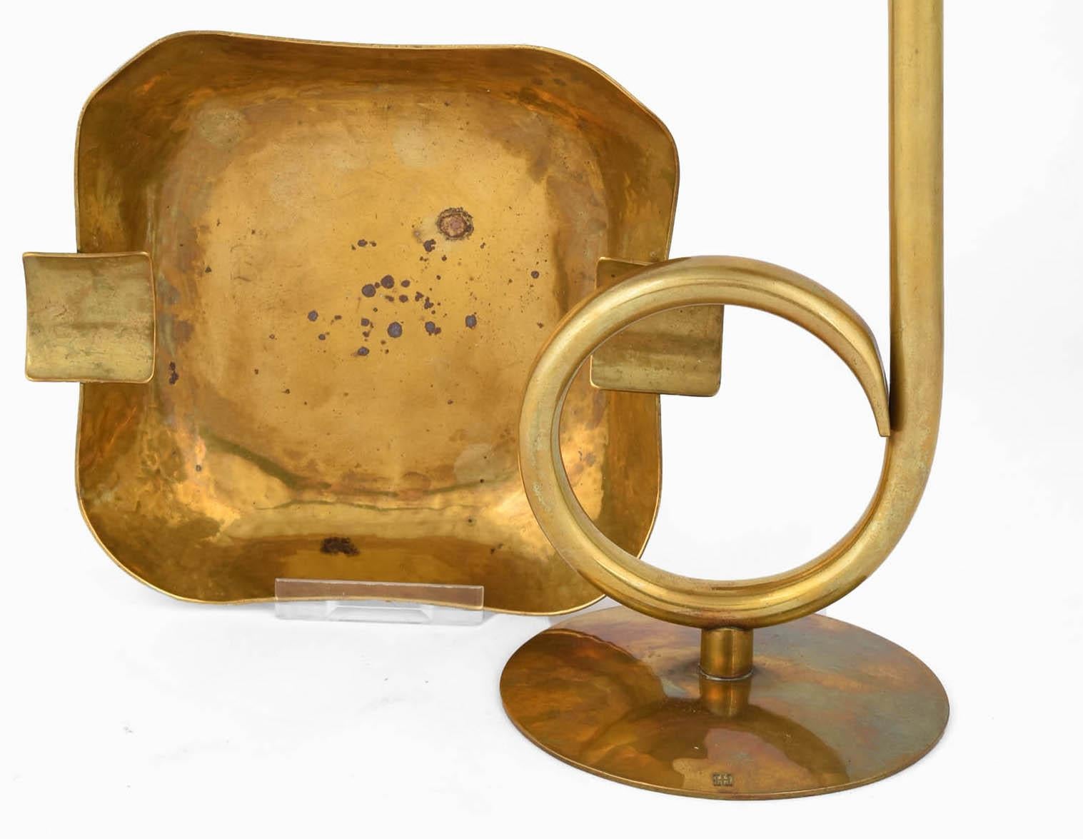 Bauhaus Vintage Brass Candlestick and Ashtray by Hayno Focken - Germany 1930s For Sale