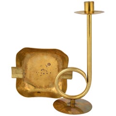Vintage Brass Candlestick and Ashtray by Hayno Focken - Germany 1930s