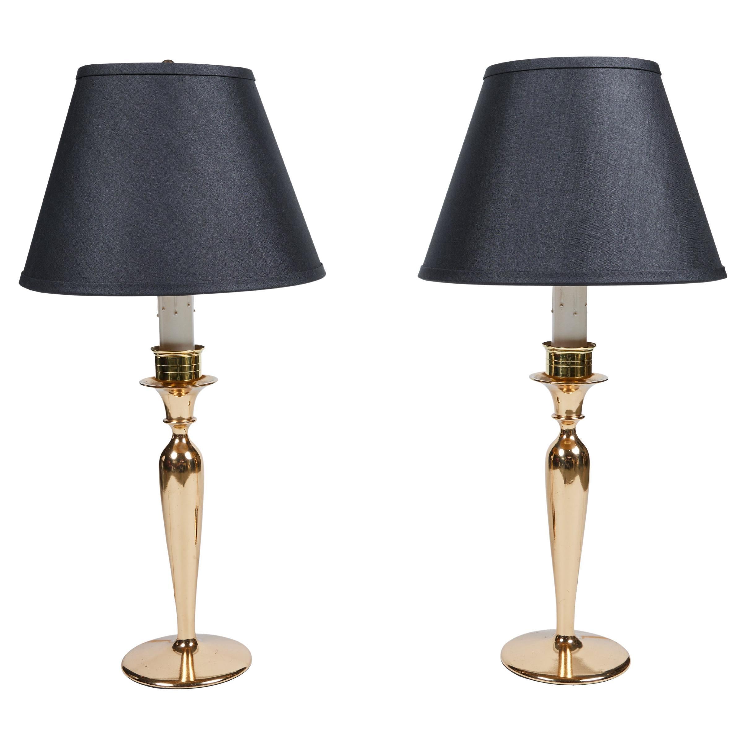 Custom "Coral" Table Lamps with Black Shades at 1stDibs