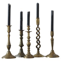 Vintage Brass Candlesticks, 1960s, Set of 5