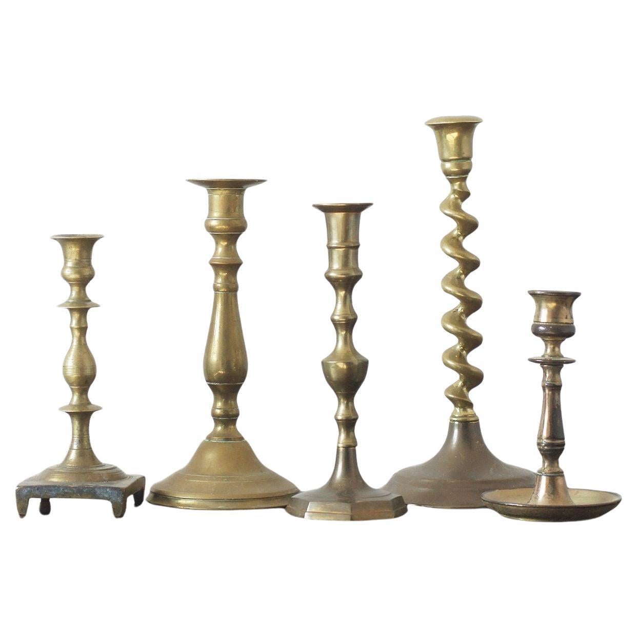 Vintage Brass Candlesticks, 1960s, Set of 5
