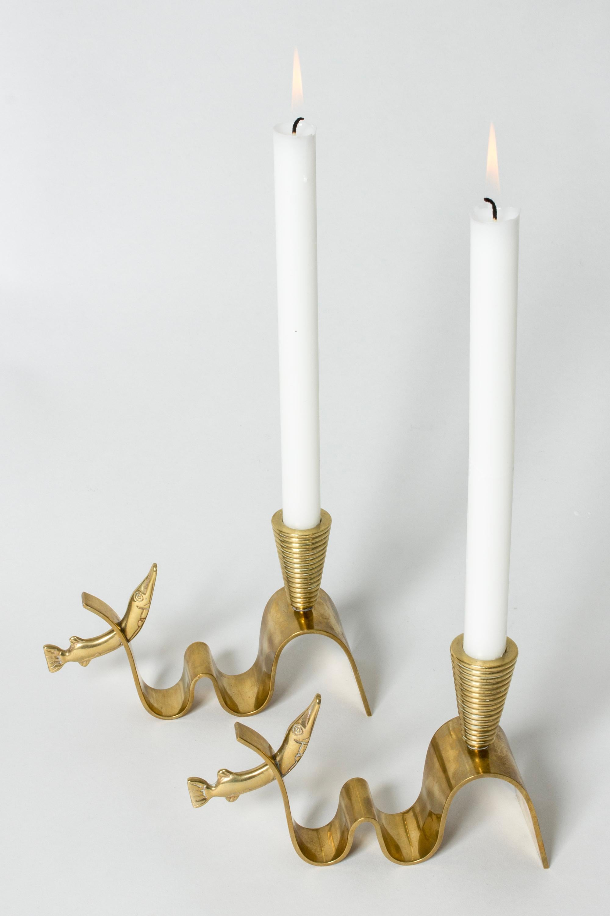 Scandinavian Modern Vintage Brass Candlesticks by Carl-Einar Borgström, Ystad Metall, Sweden, 1940s For Sale
