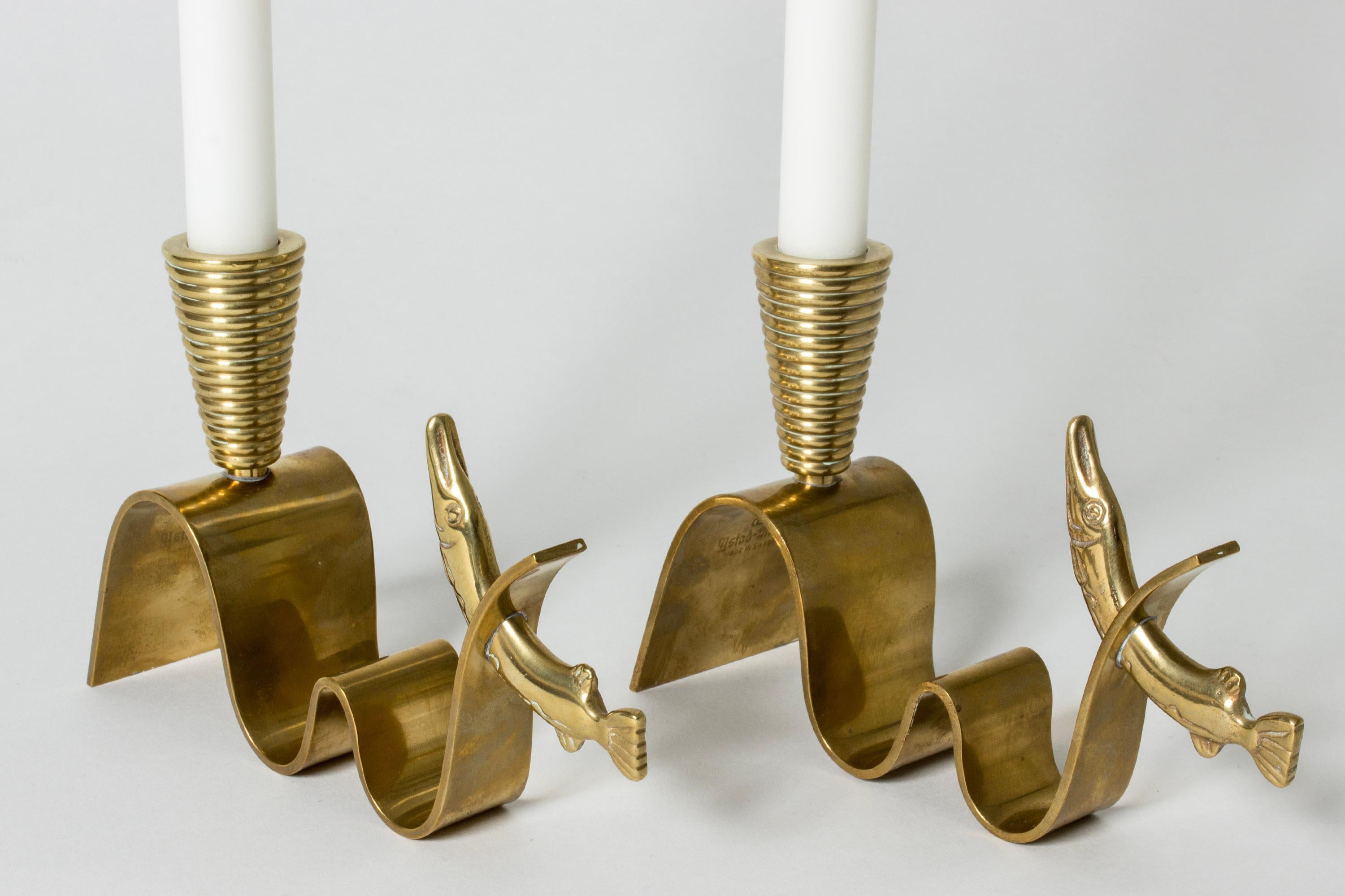 Swedish Vintage Brass Candlesticks by Carl-Einar Borgström, Ystad Metall, Sweden, 1940s For Sale