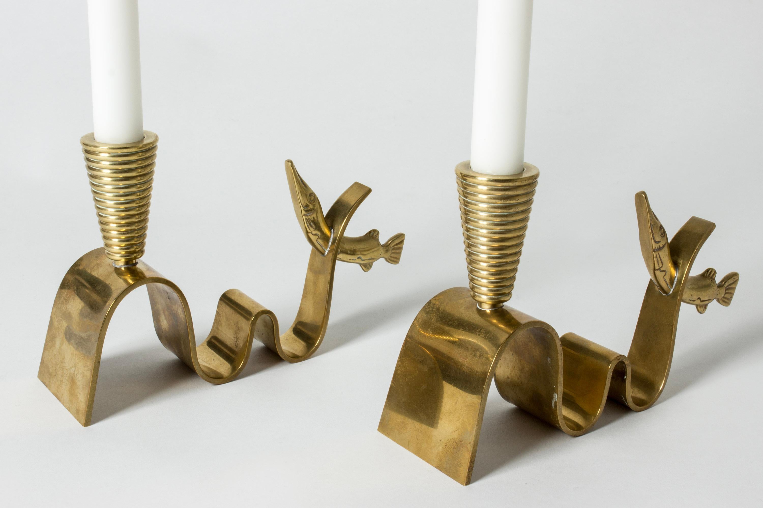 Vintage Brass Candlesticks by Carl-Einar Borgström, Ystad Metall, Sweden, 1940s In Good Condition For Sale In Stockholm, SE