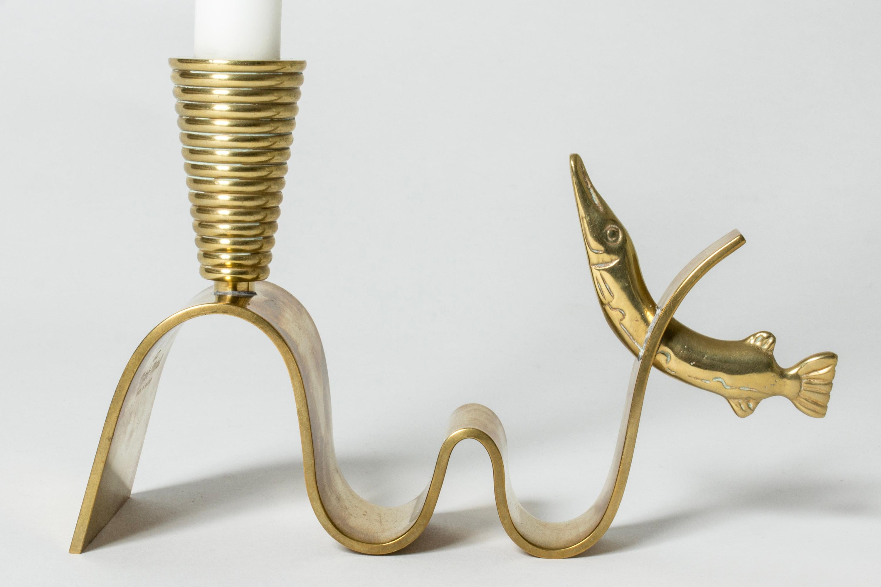 Mid-20th Century Vintage Brass Candlesticks by Carl-Einar Borgström, Ystad Metall, Sweden, 1940s For Sale