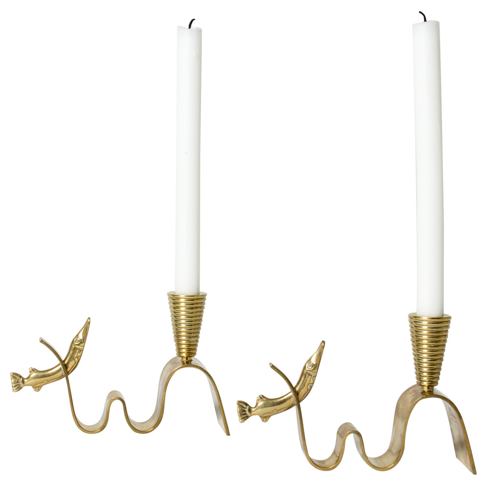 Vintage Brass Candlesticks by Carl-Einar Borgström, Ystad Metall, Sweden, 1940s