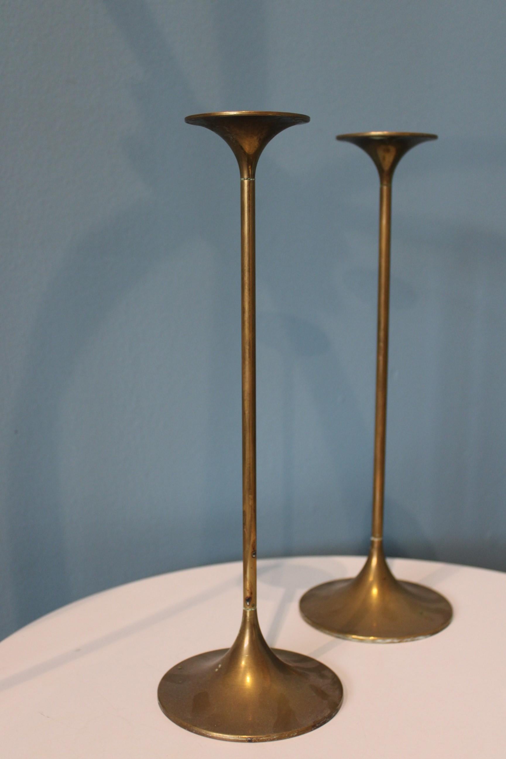 Vintage Brass Candlesticks by Max Bruël, Denmark circa 1960 In Fair Condition For Sale In Paris, FR