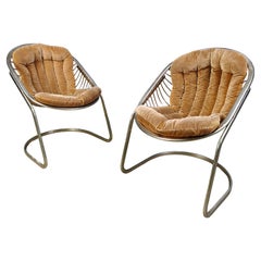 Set di 2 poltrone a sbalzo in ottone vintage di Gastone Rinaldi, anni '70