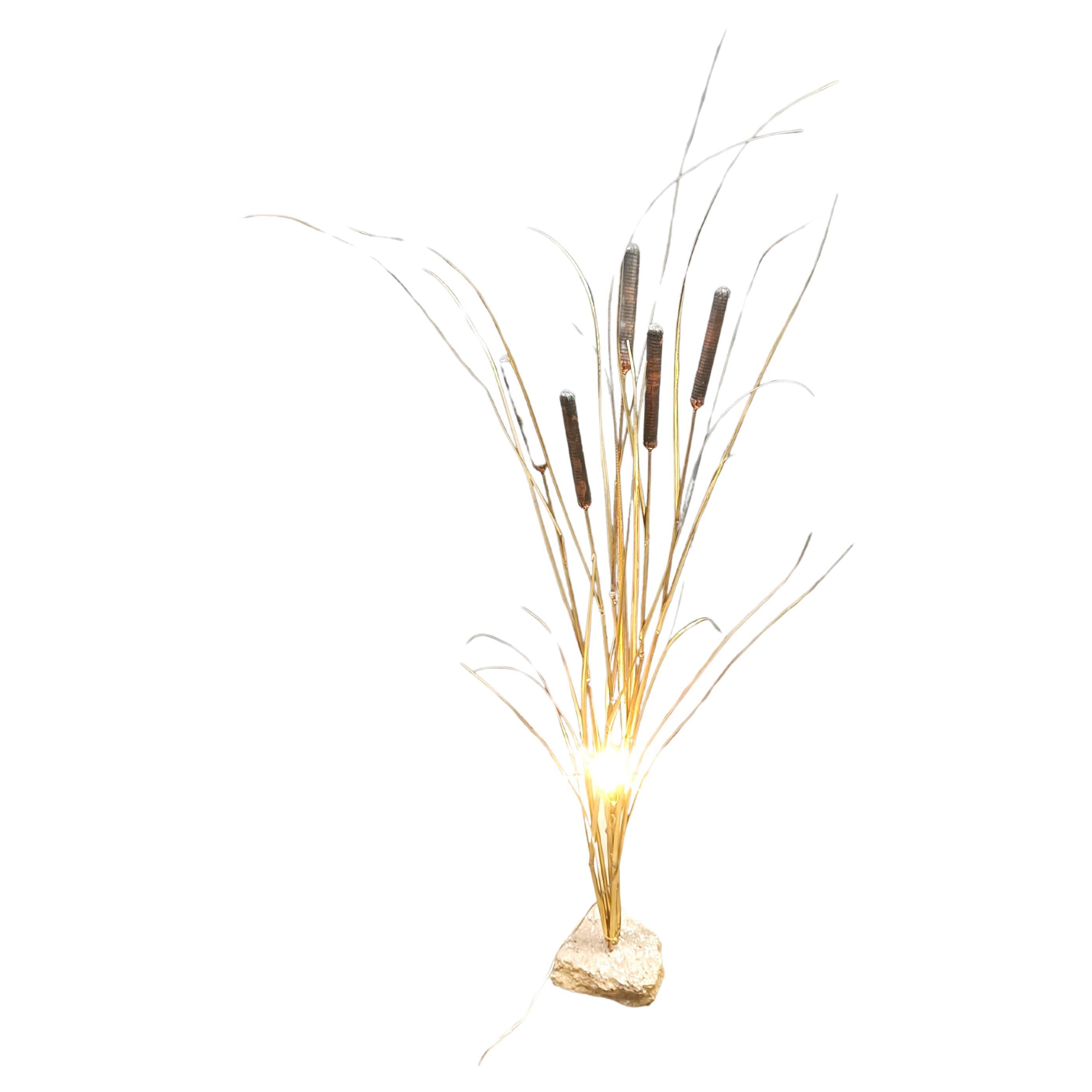 Vintage brass cattail floor lamp by Daniel D'Haeseleer, 1970s