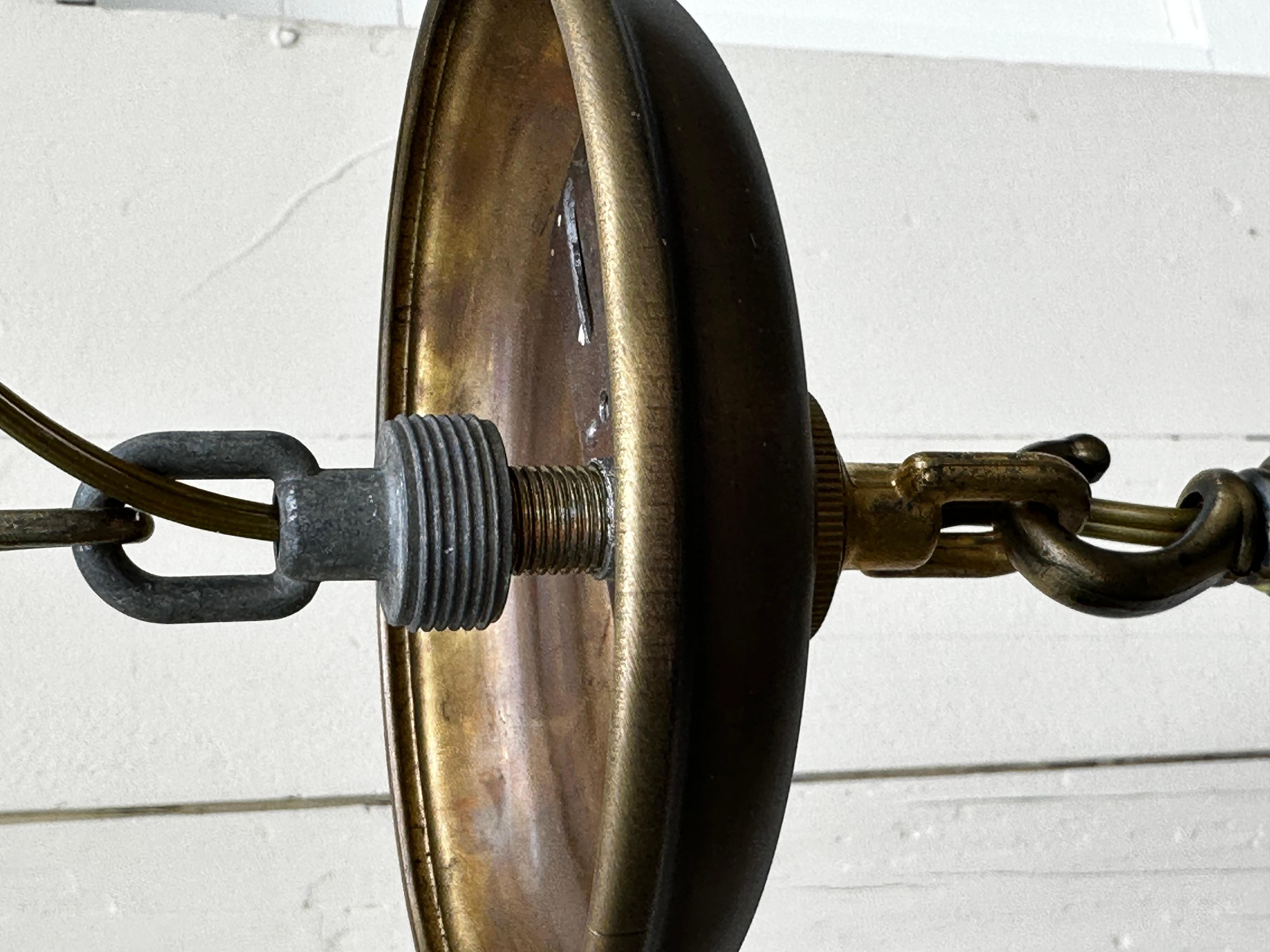 Vintage Brass Ceiling Fixture with Vintage Deco Shade For Sale 2
