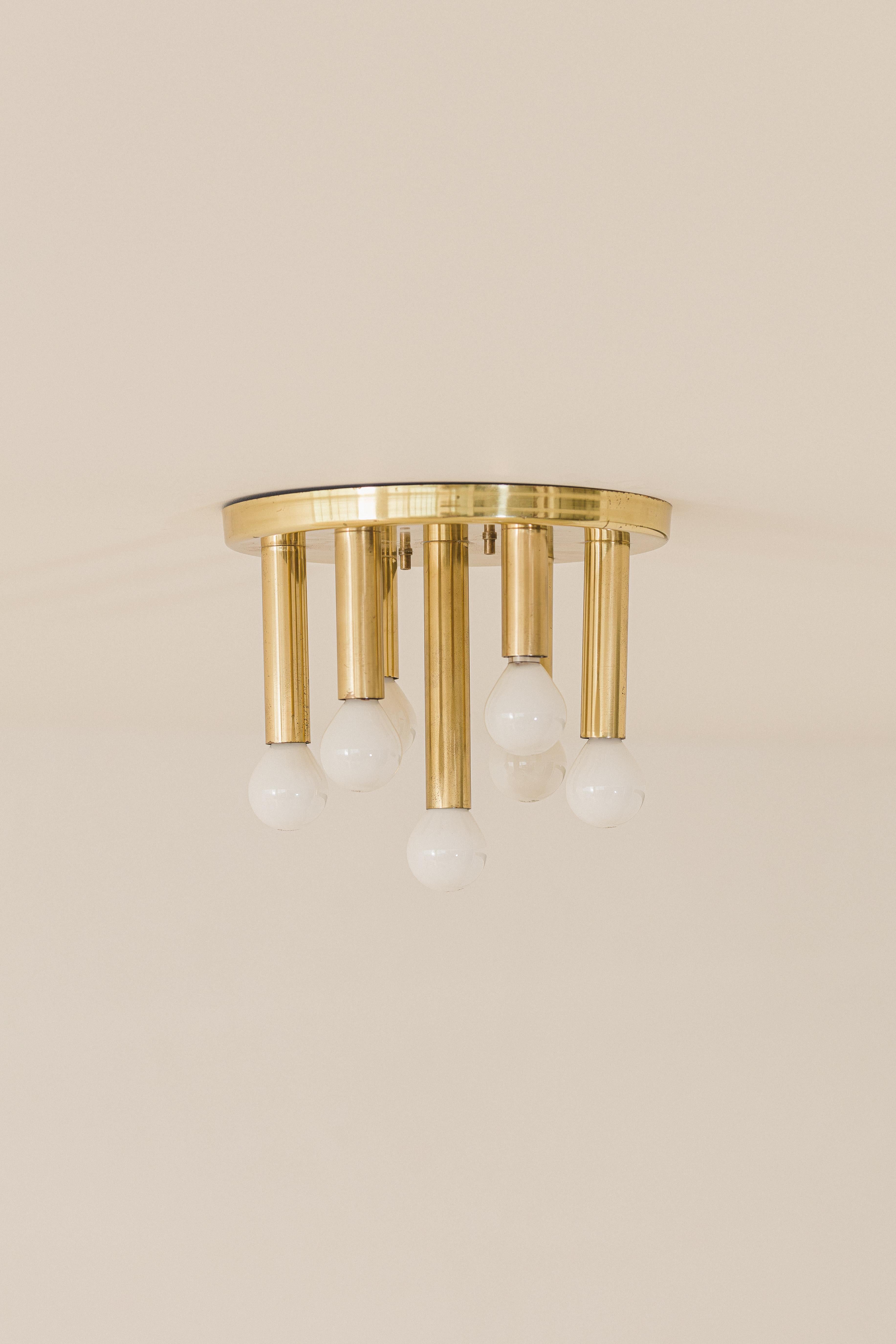 Vintage Brass Ceiling Lamp, Enrico Furio Modern Design, Dominici, Brazil, 1960 In Good Condition For Sale In New York, NY