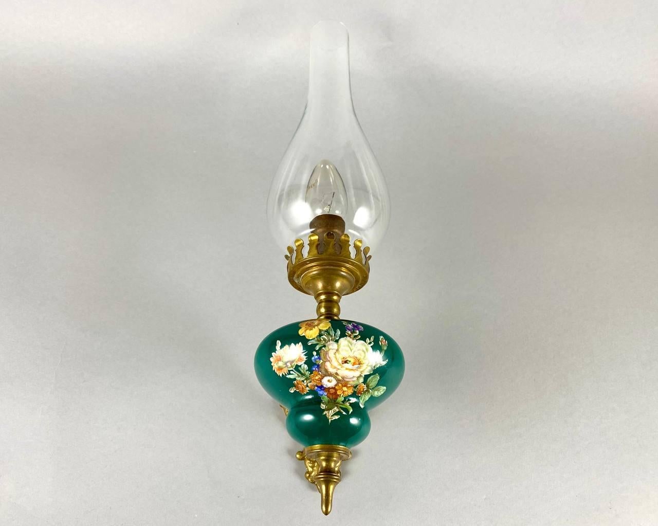 Amazing Vintage ceramics and brass wall sconce with clear glass plafond.

 Extraordinarily beautiful wall light fixture, which is decorated with flower bouquet.

 This is a real - masterpiece - sculptural composition. 

 The original