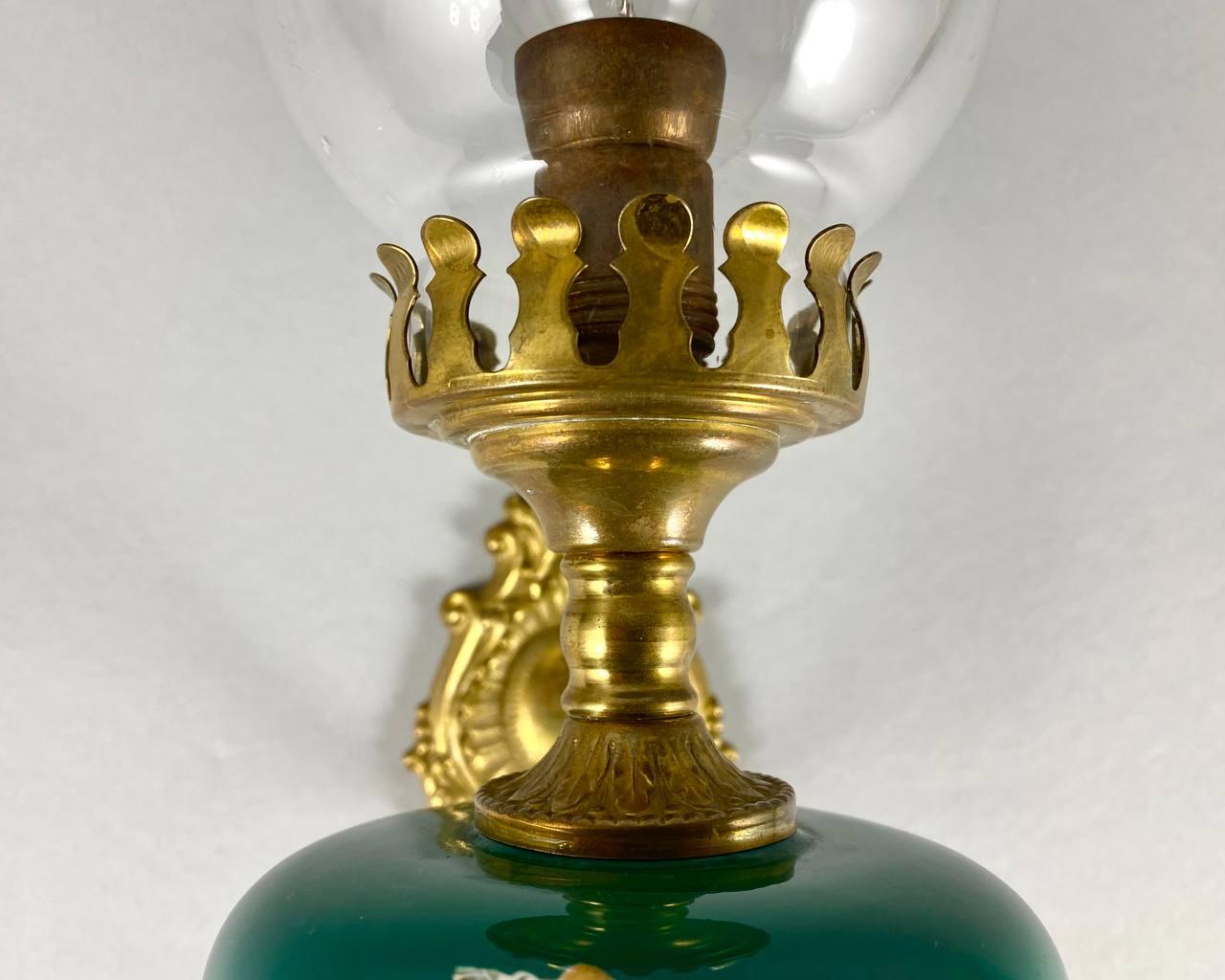 Vintage Brass & Ceramic Single Wall Sconce Wall Lamp Styled as Kerosene Lamp 1