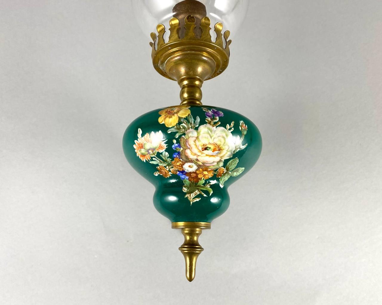 Vintage Brass & Ceramic Single Wall Sconce Wall Lamp Styled as Kerosene Lamp 3