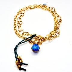 Vintage Brass Chain, Blue Enamel Vintage Egg Locket Pendant Necklace