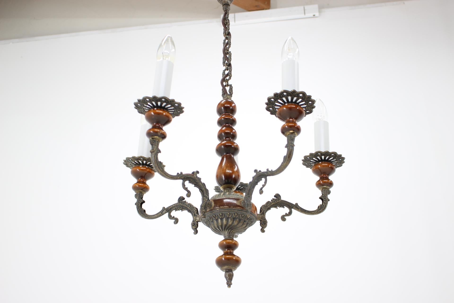 Mid-Century Modern Vintage Brass Chandelier, 1950s For Sale