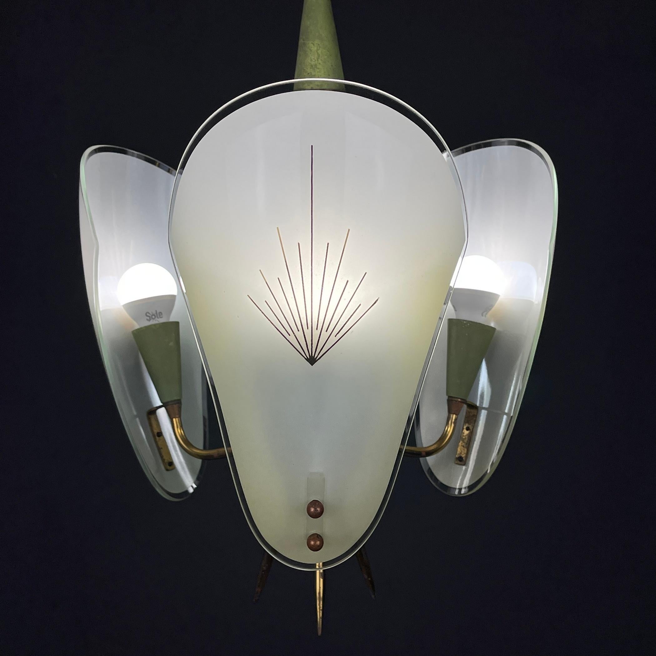 Mid-Century Modern Vintage Brass Chandelier Italy 1950s For Sale