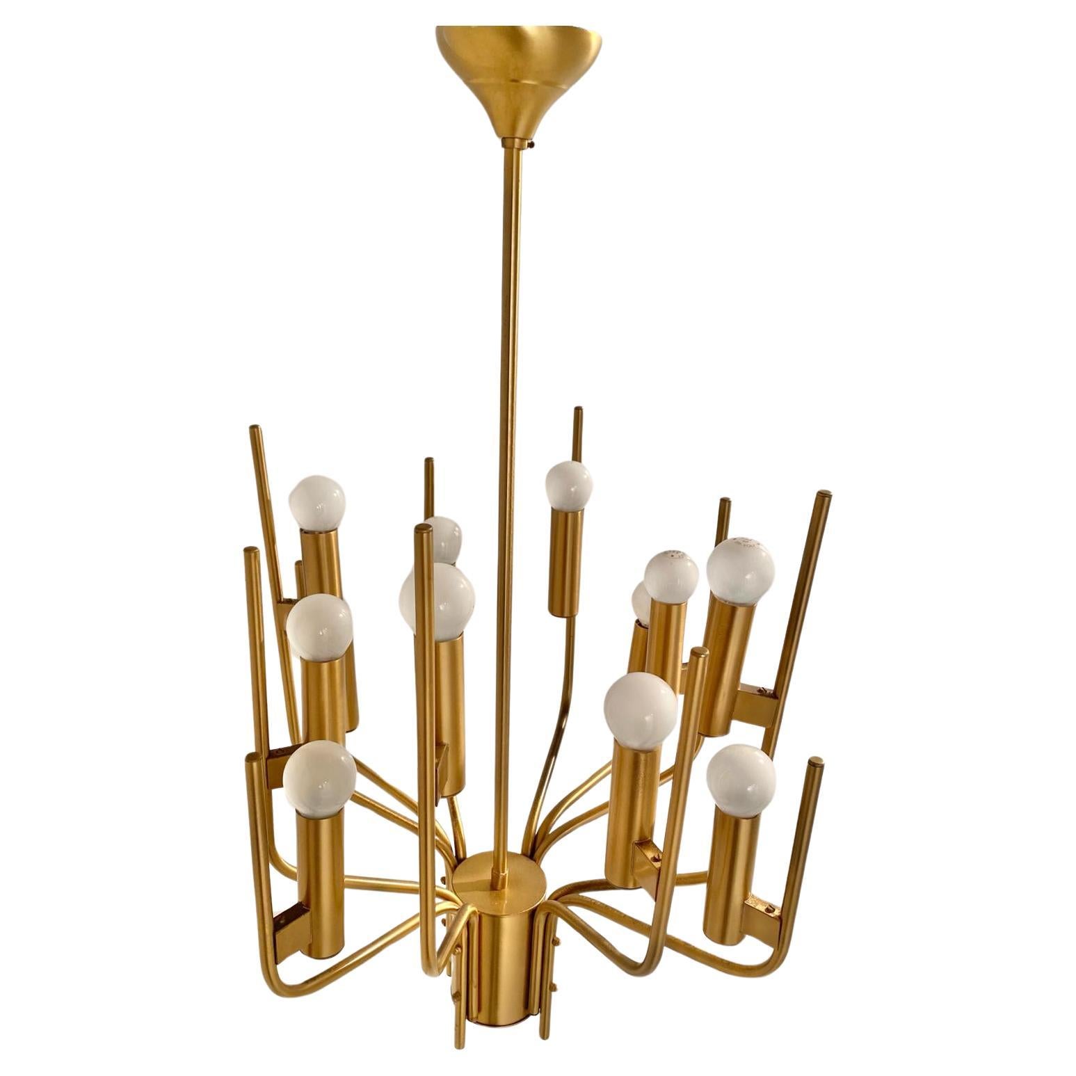 Brass Vintage brass Chandelier, Oscar Torlasco for Stilkronen, Italy 1960's For Sale