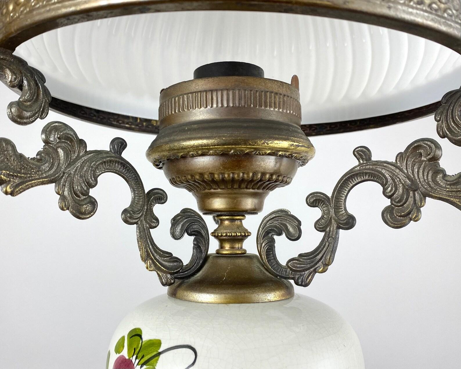 Vintage Brass Chandelier Vintage Opal Glass Lighting, Belgium In Good Condition For Sale In Bastogne, BE