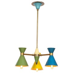 Araña vintage de latón y esmalte azul, verde y amarillo, Italia, c. 1960