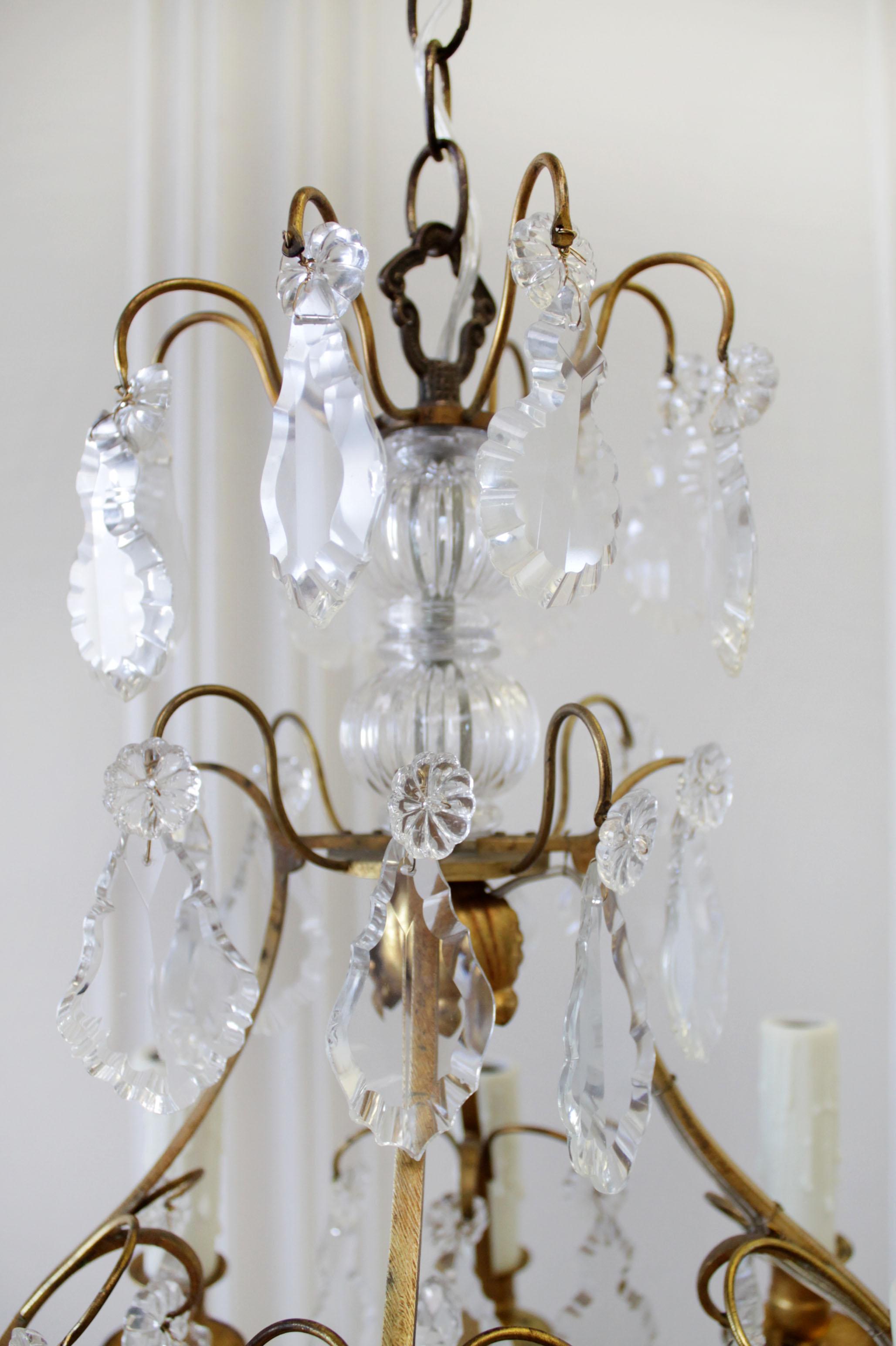 20th Century Vintage Brass Chandelier with Crystals