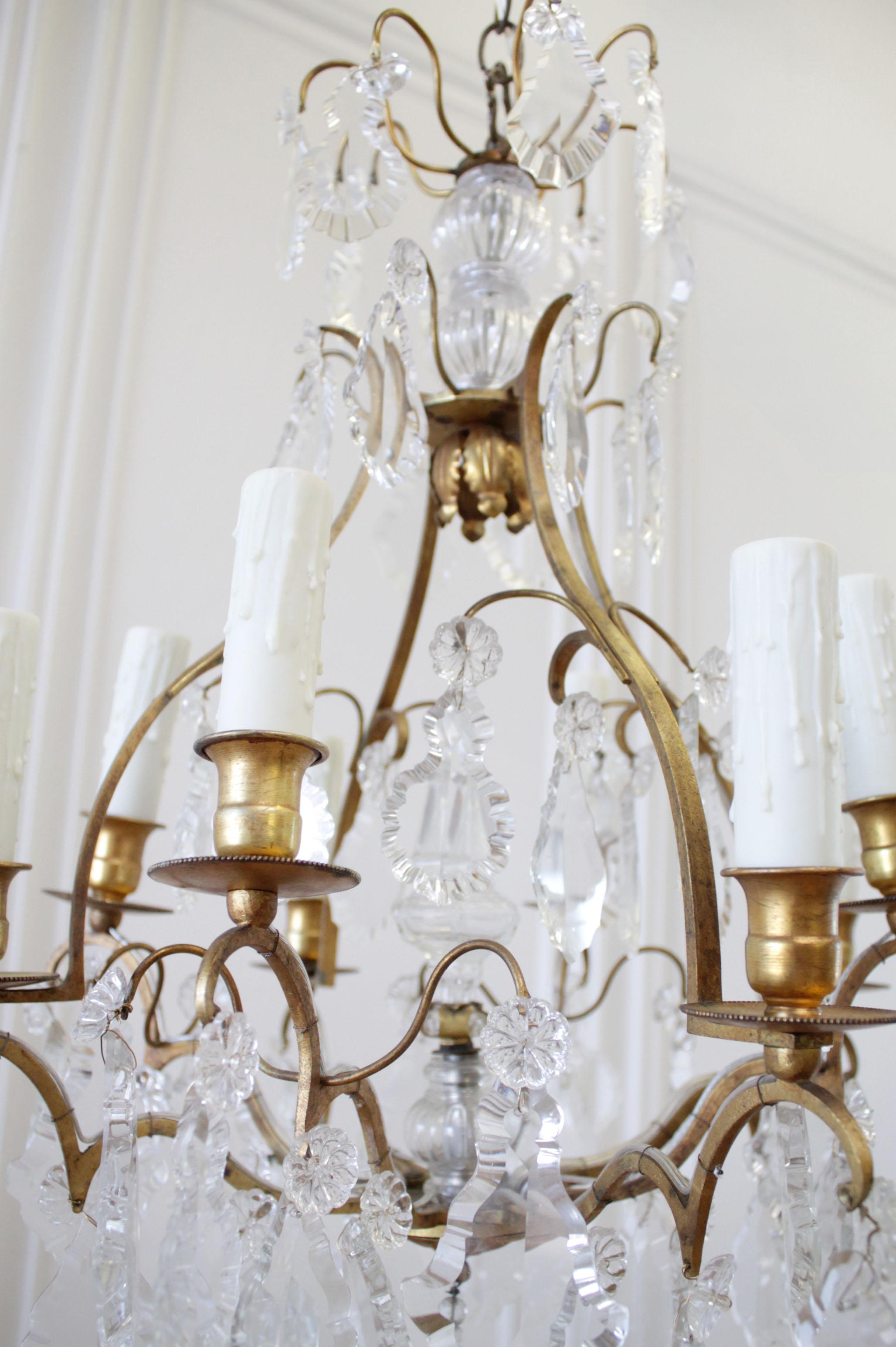 Vintage Brass Chandelier with Crystals 1