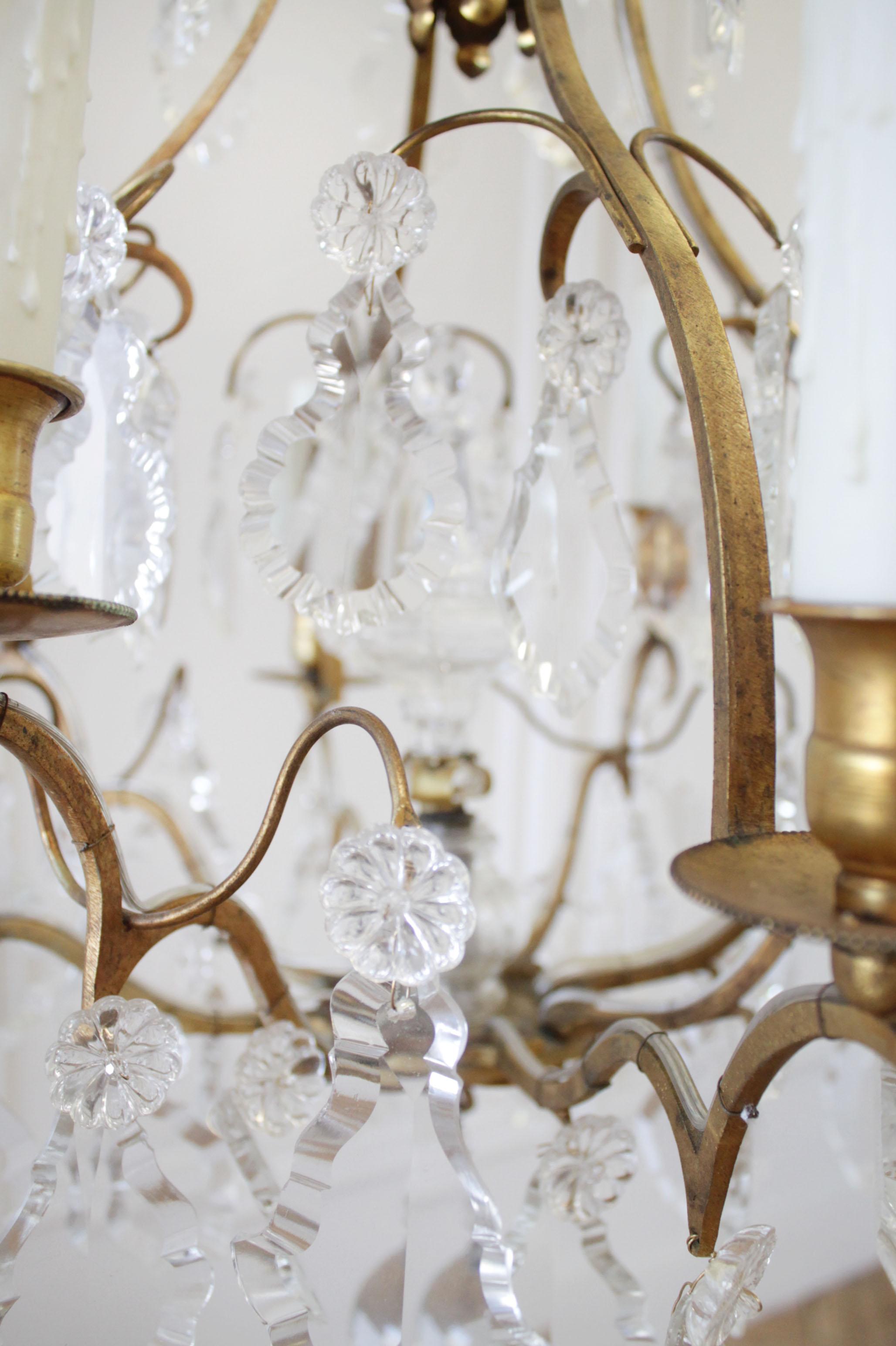 Vintage Brass Chandelier with Crystals 2