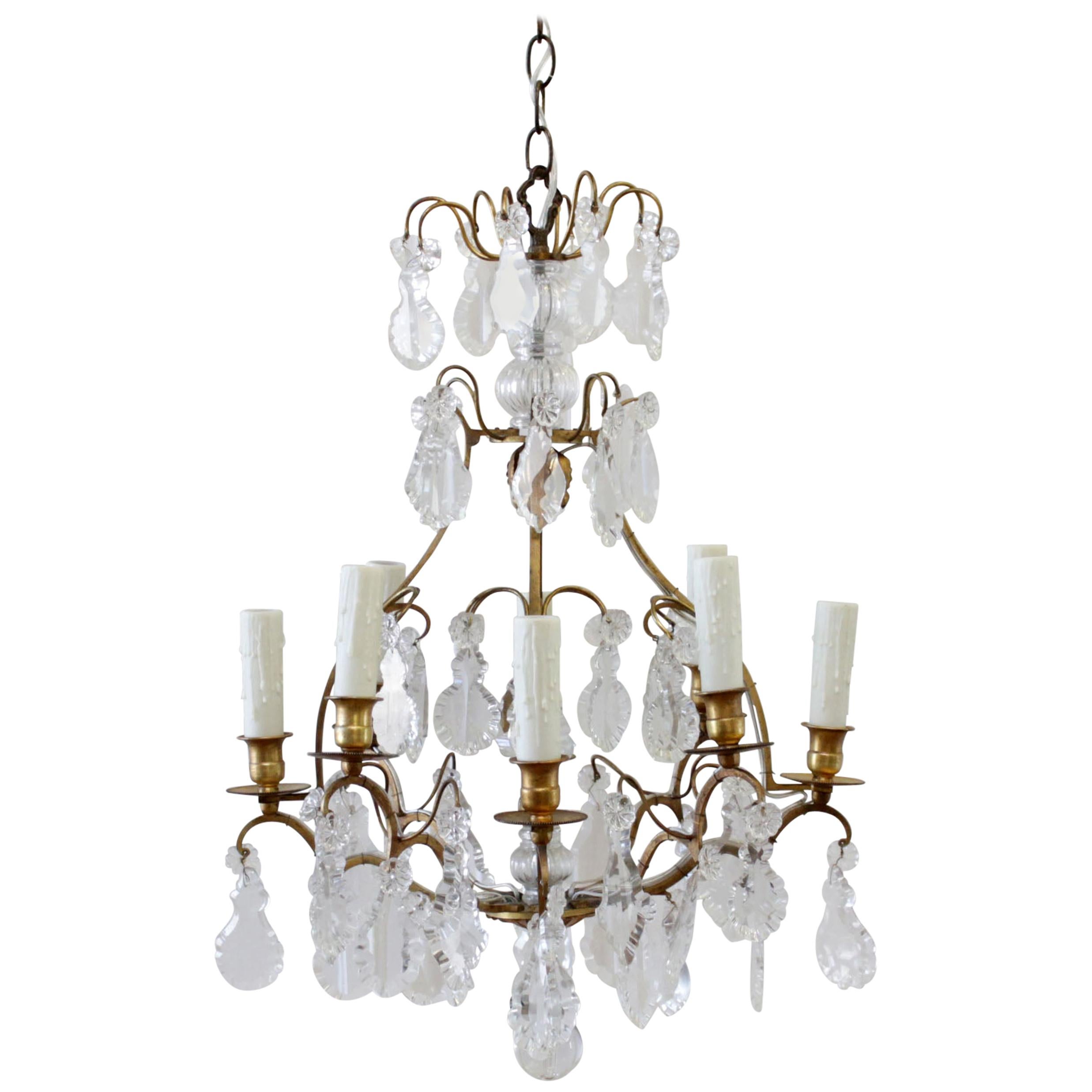 Vintage Brass Chandelier with Crystals