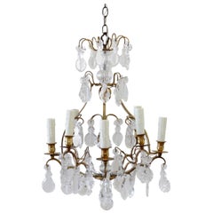 Vintage Brass Chandelier with Crystals