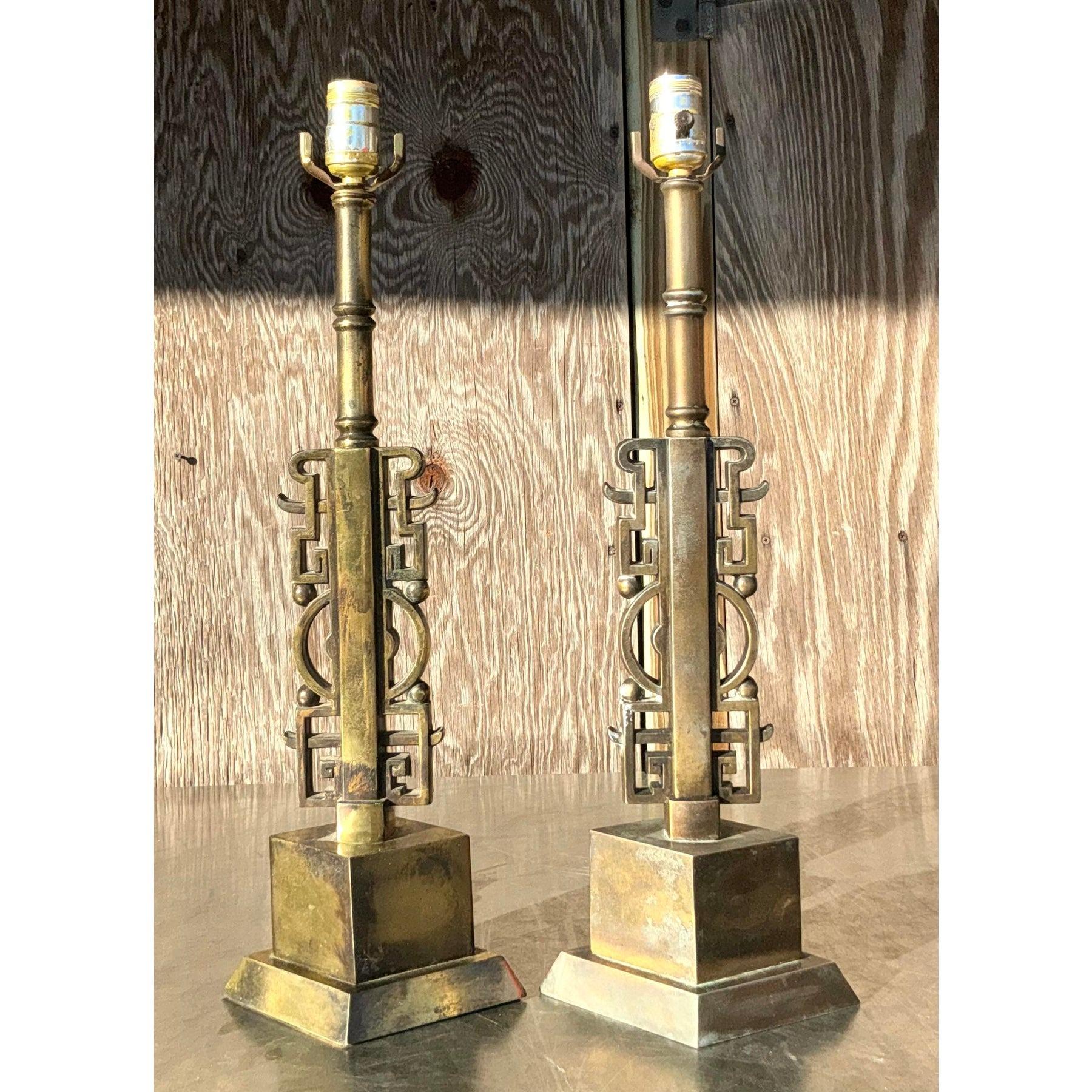 Hollywood Regency Vintage Brass Character Lamps After James Mont - Set of 2 For Sale