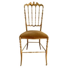 Vintage Brass Chiavari Accent Chair Italy Mid-Century Modern Gio Ponti Style