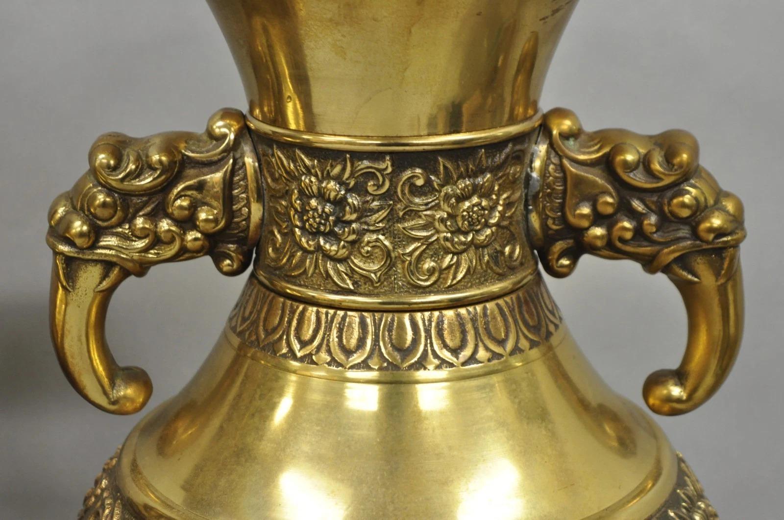 Unknown Vintage Brass Chinese Jardinière Elephant Handle Oriental Table Lamps - a Pair For Sale