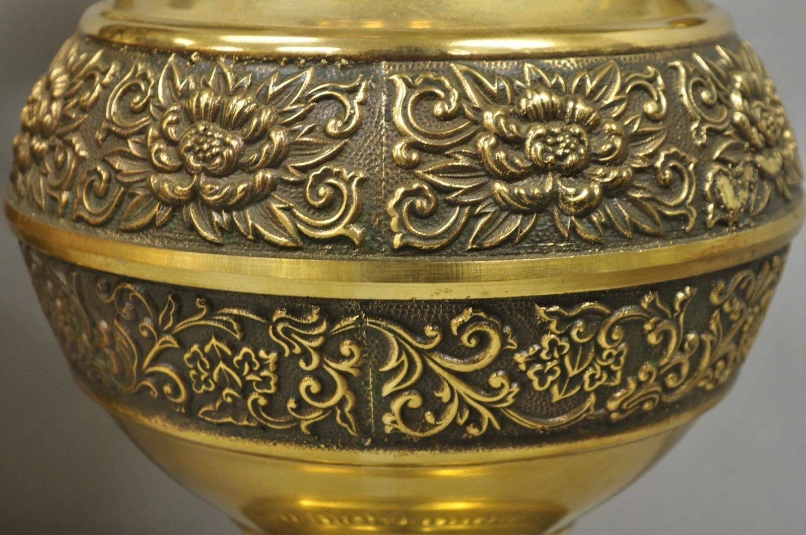 Vintage Brass Chinese Jardinière Elephant Handle Oriental Table Lamps - a Pair In Good Condition For Sale In Philadelphia, PA