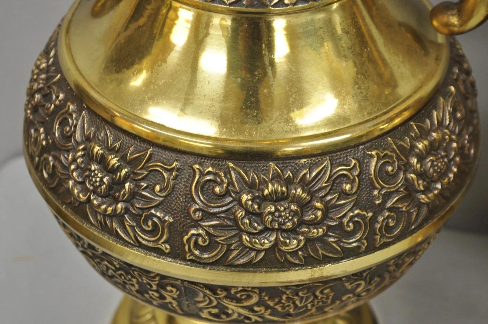 Vintage Brass Chinese Jardinière Elephant Handle Oriental Table Lamps - a Pair For Sale 3