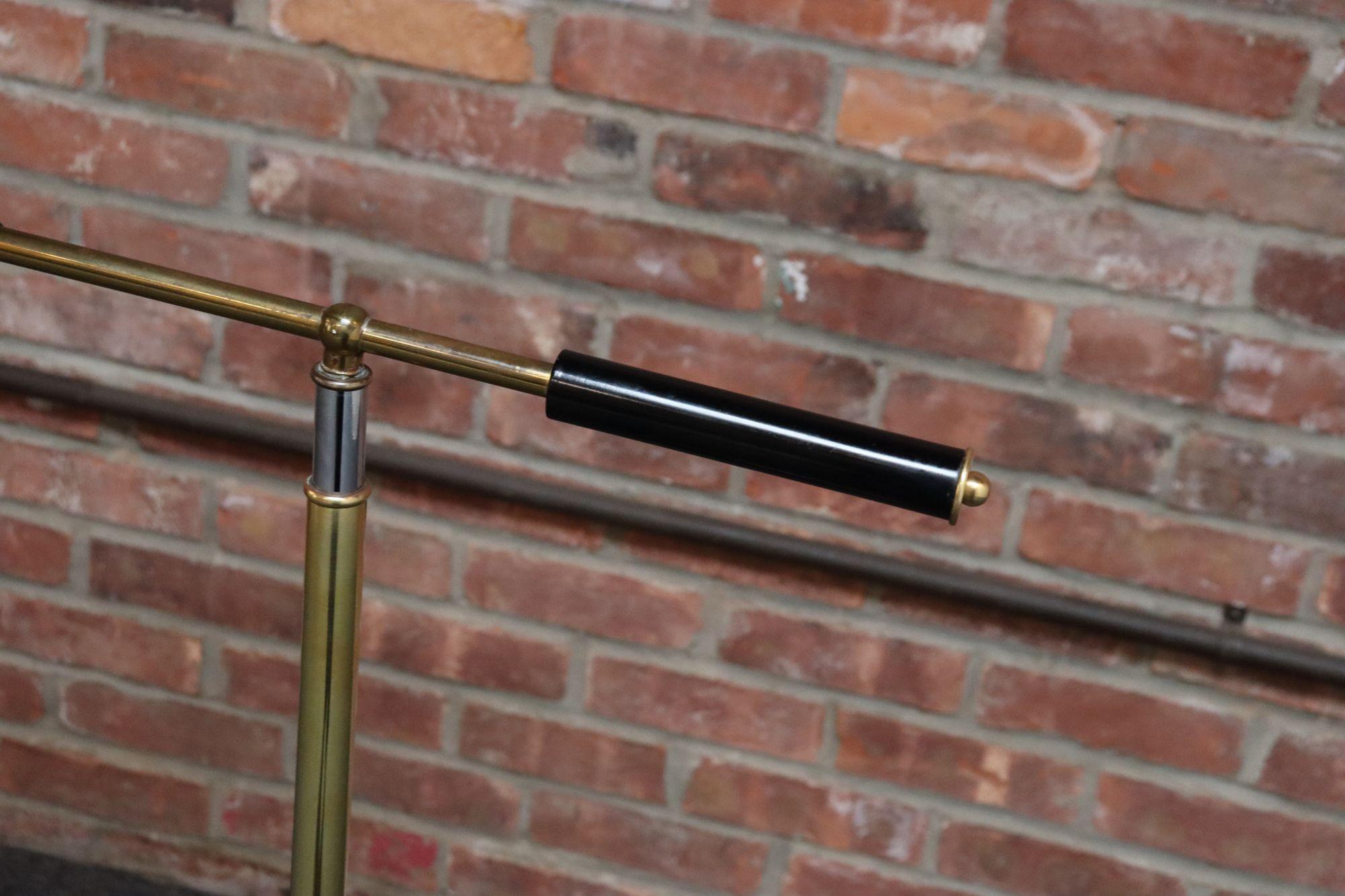 Vintage Brass, Chrome and Painted Metal Adjustable Floor Lamp with Pivoting Arm For Sale 8