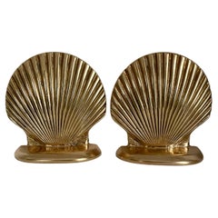 Vintage Brass Clam or Scallop Shell Seashell Bookends