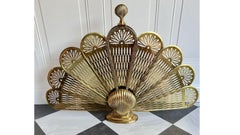 Vintage Brass Clam Seashell Brass Peacock Fireplace Folding Fan Screen