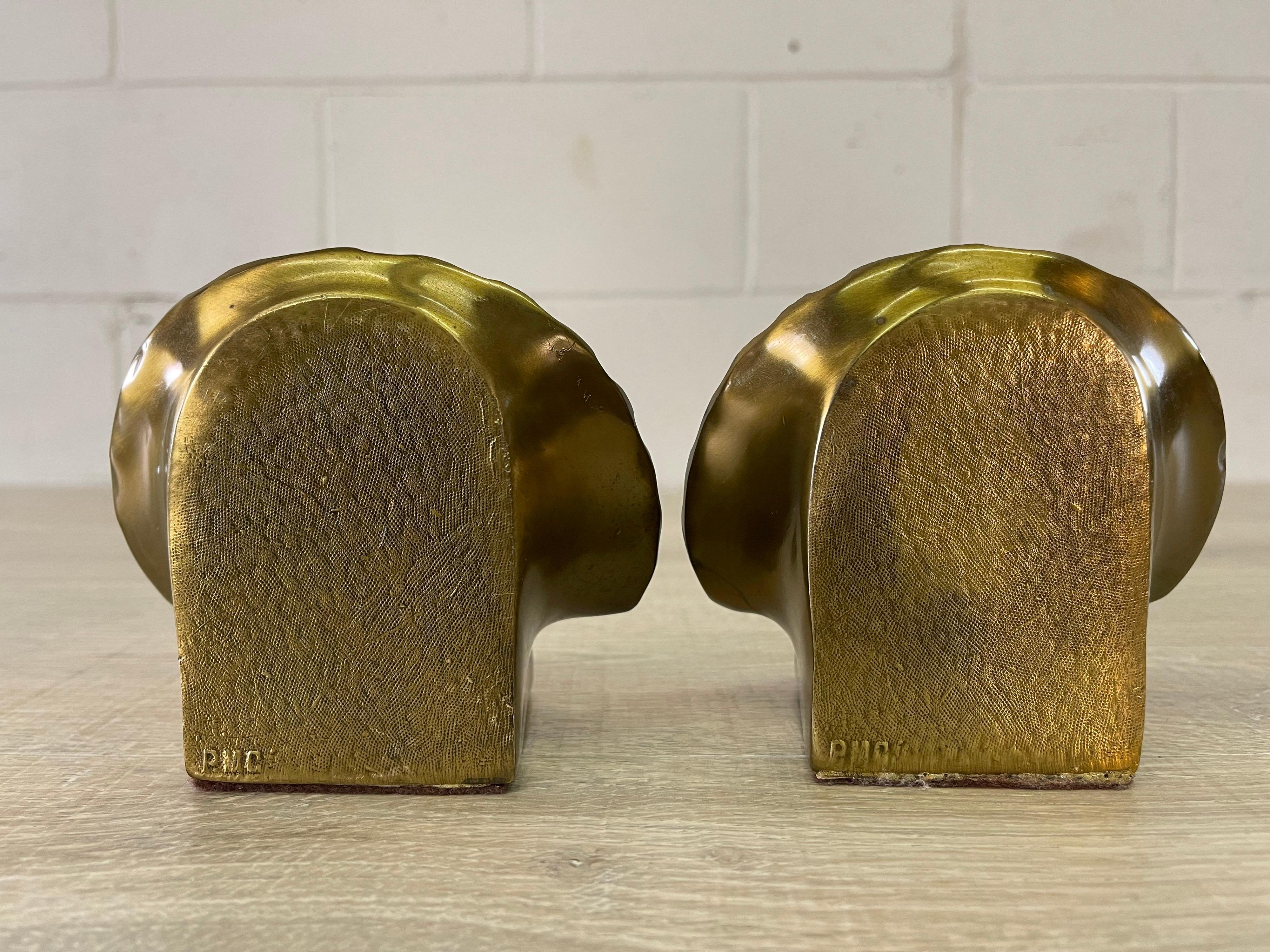 Mid-Century Modern Vintage Brass Clam Shell Bookends, Pair