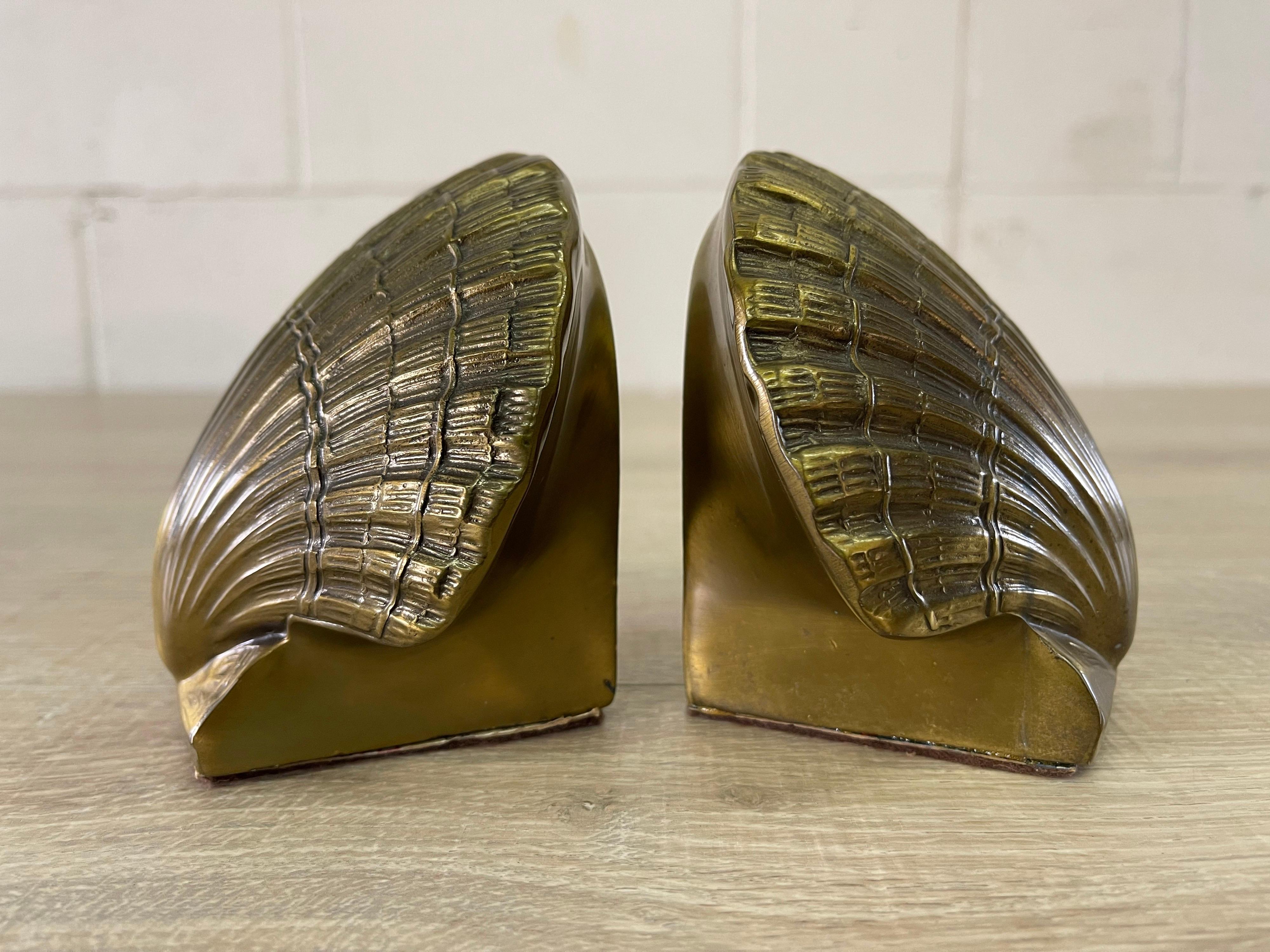 20th Century Vintage Brass Clam Shell Bookends, Pair
