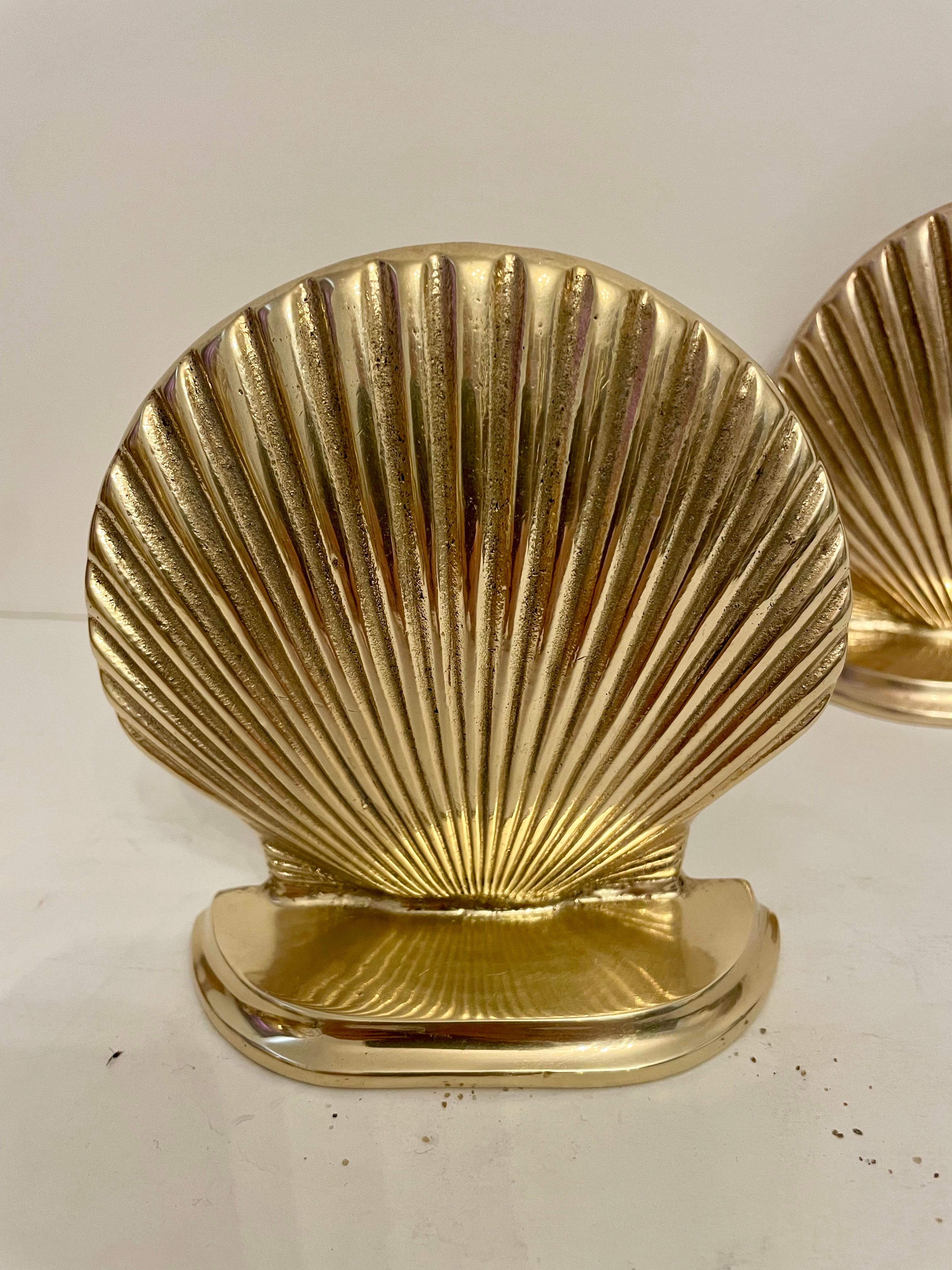 Hollywood Regency Vintage Brass Clam Shell Seashell Bookends