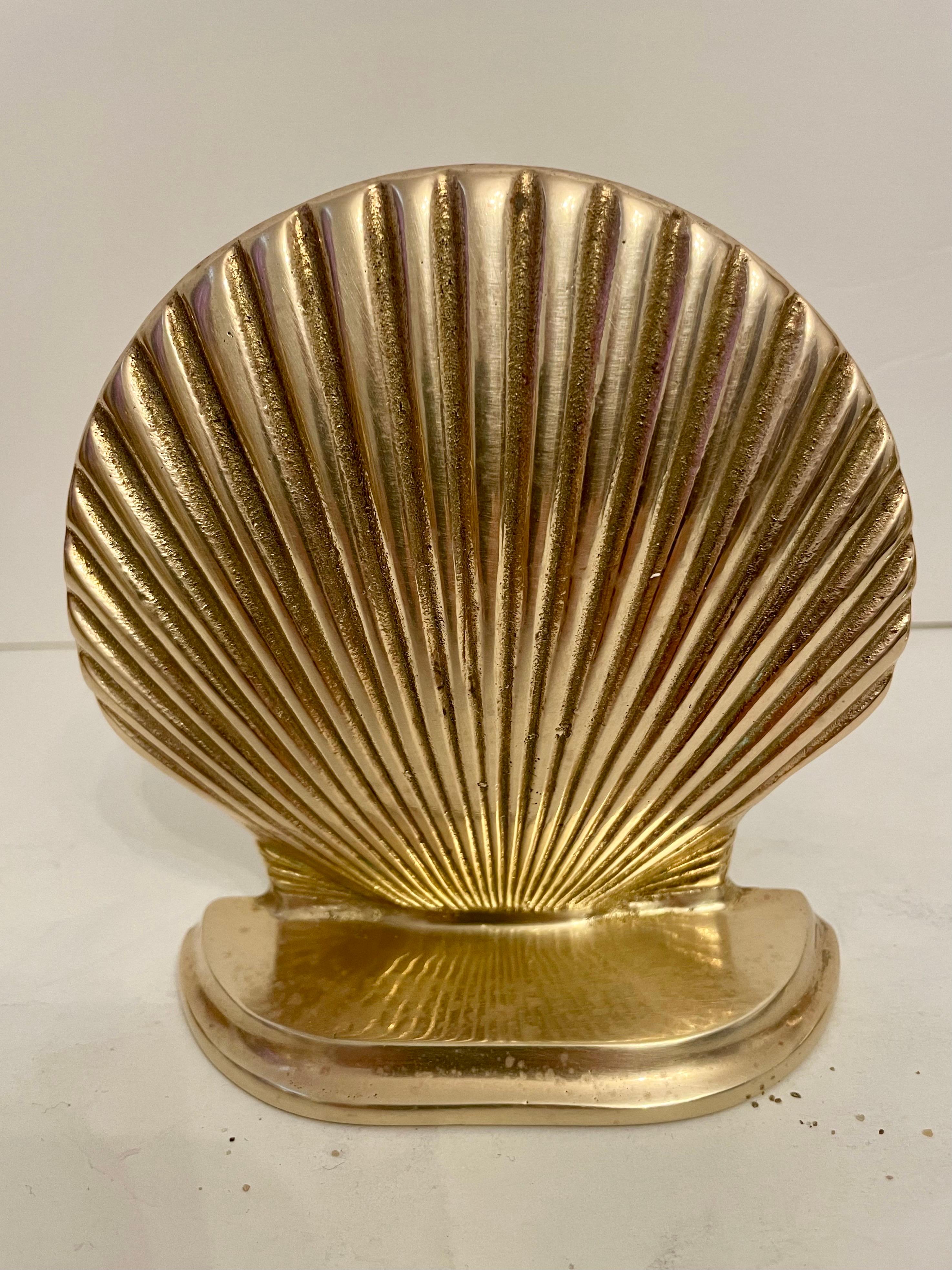 Cast Vintage Brass Clam Shell Seashell Bookends