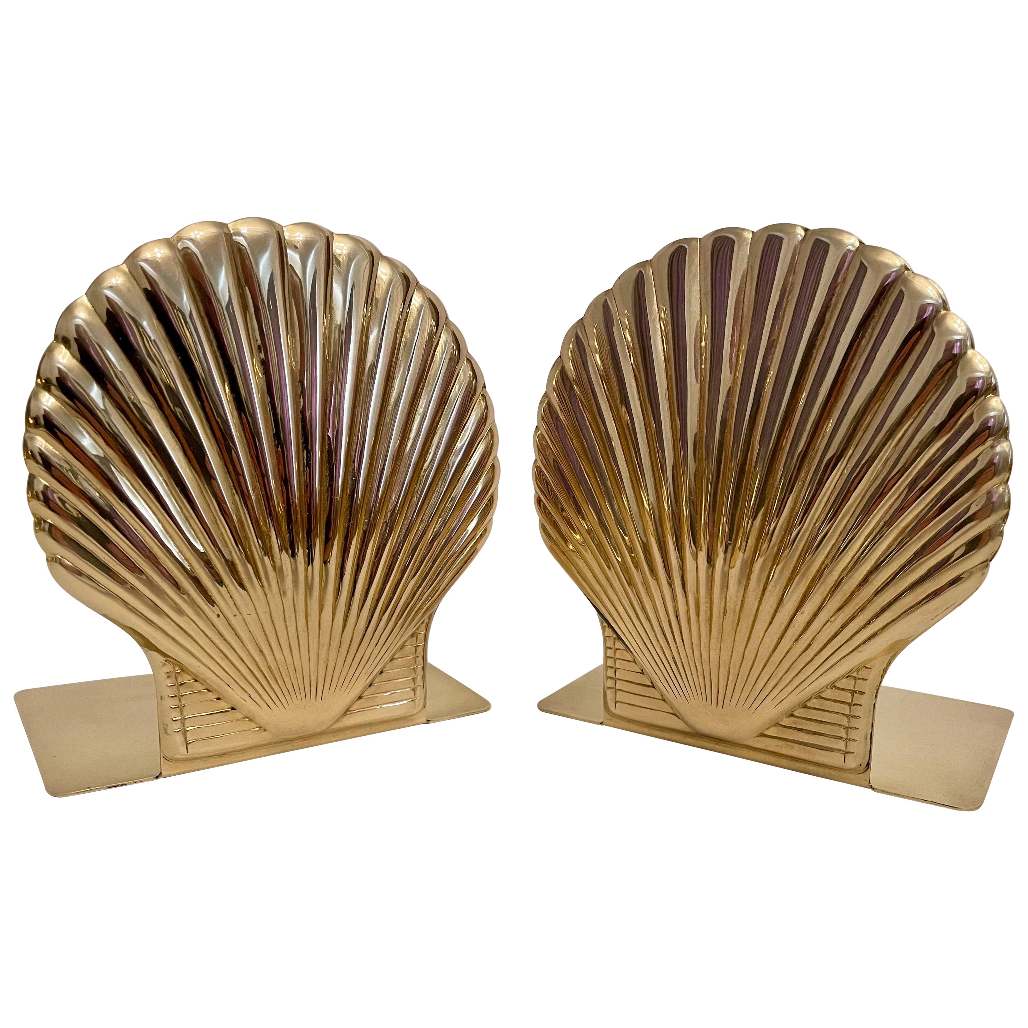 Vintage Brass Clam Shell Seashell Bookends